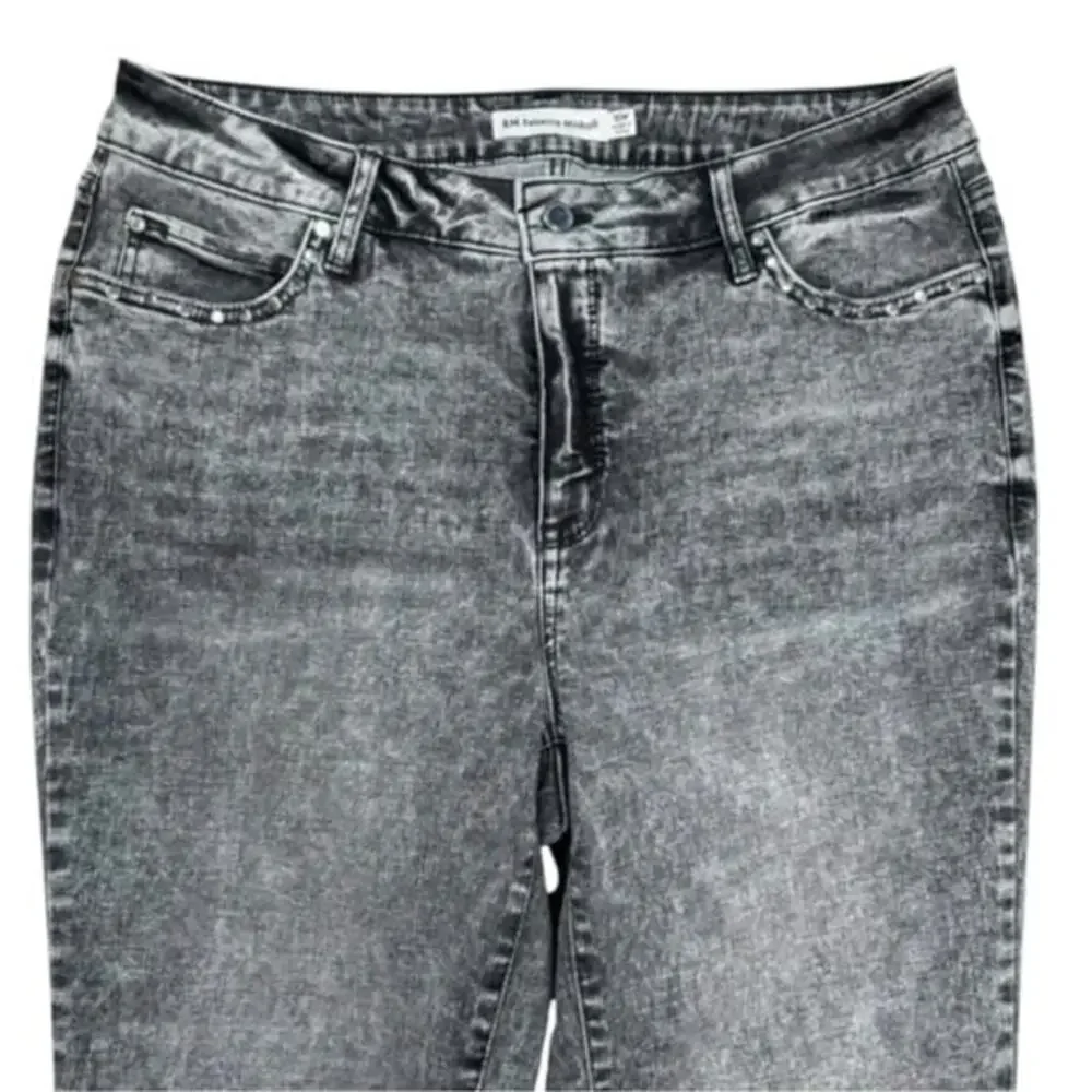 Rebecca Minkoff Retro Vibes Acid Wash‎ Cropped Studded Straight Jeans Plus Sz 18